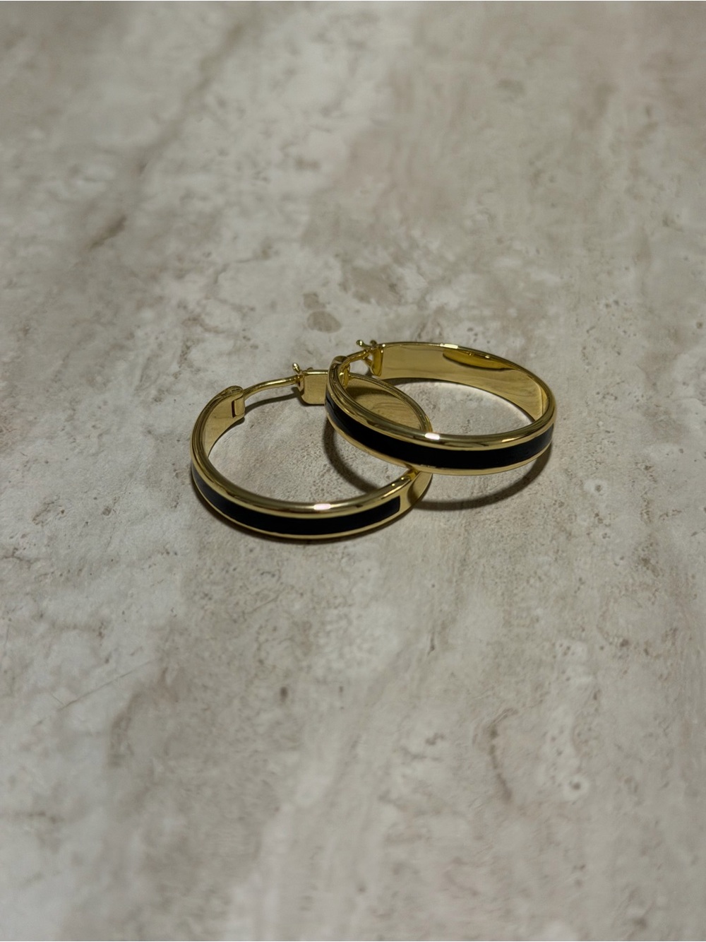 14k Plated Gold Hoop Earrings with Black Inlay - Women Jewelry